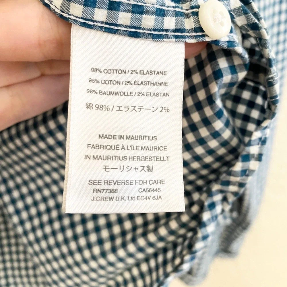 J Crew Slim Fit Stretch Gingham Button Down Shirt Mens XL Green White 98% Cotton